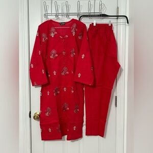 Momin 2 piece Pakistani stitched cotton suit in red
